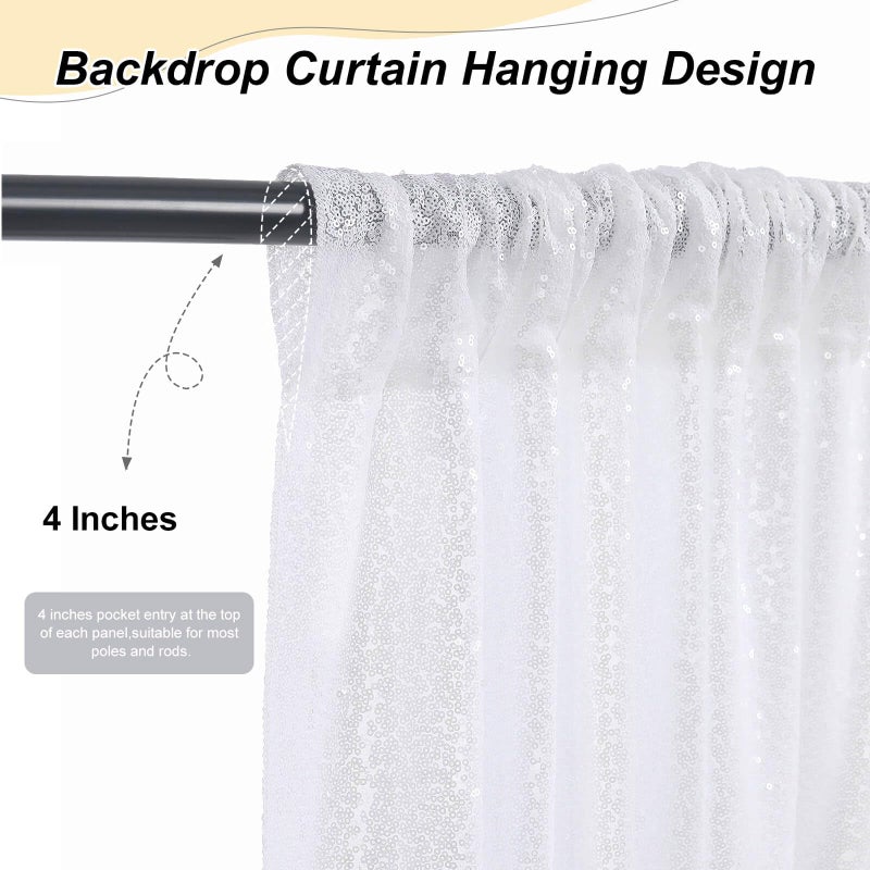 SoarDream White Sequin Backdrop Curtains 2 Pieces 2FTx8FT Glitter Background Sparkly Party Backdops for Christmas Party Wedding Stage Photography Decorations - Image 2